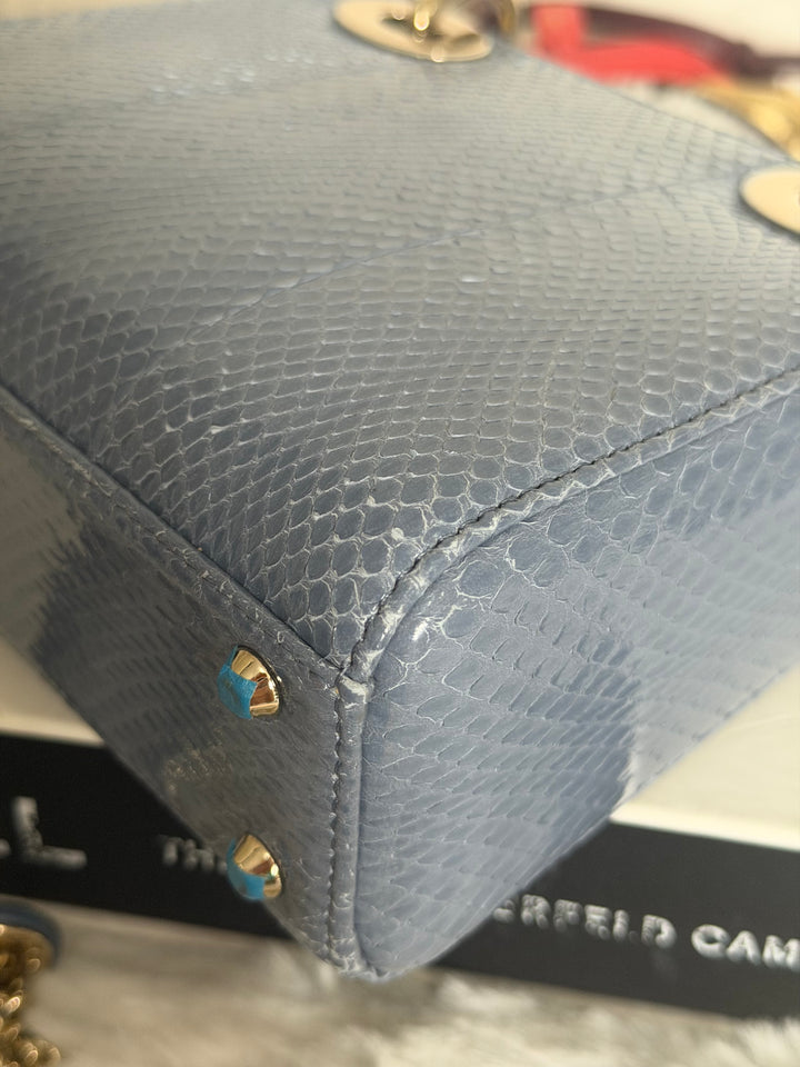DIOR Lady Dior MINI in Blue Grey Python Leather LGHW 2020