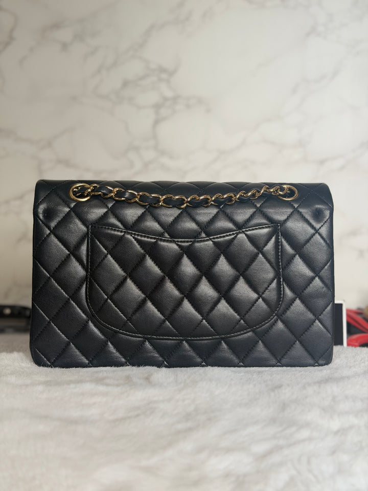 CHANEL series 14 Black Lambskin GHW Medium ML Timeless Classic Double Flap Bag 2011
