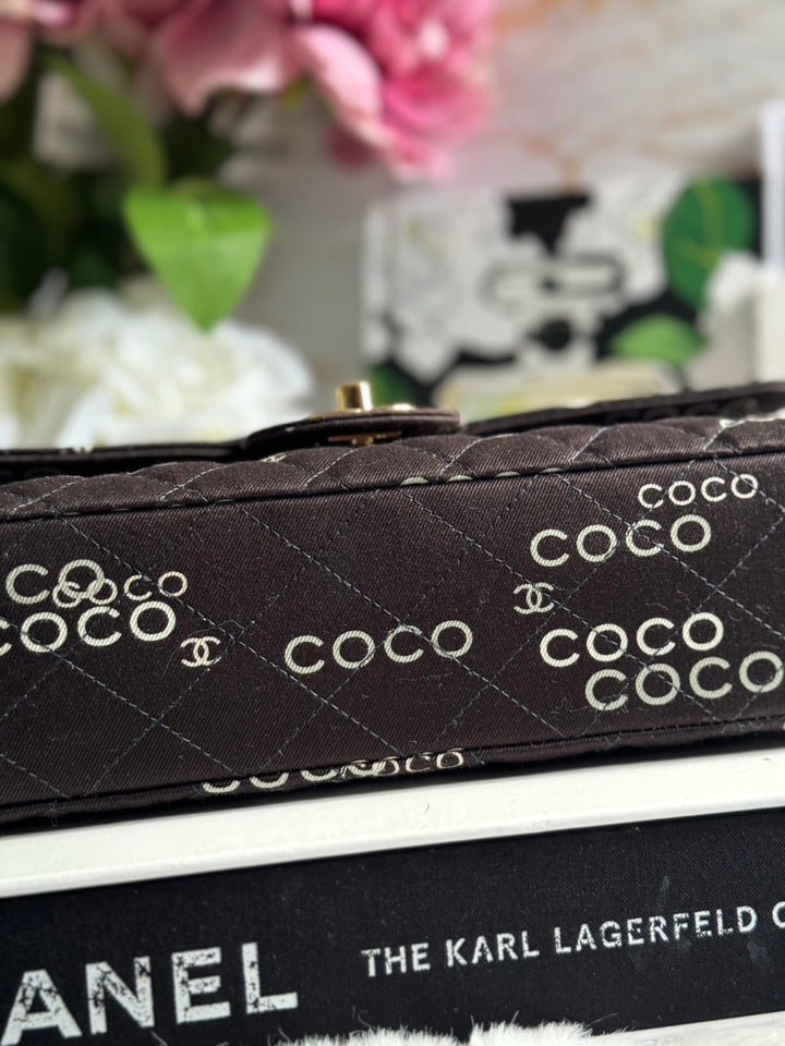 Chanel series 7 2002/2003 Black Canvas Quilted COCO Medium Classic Flap Light Gold Hardware