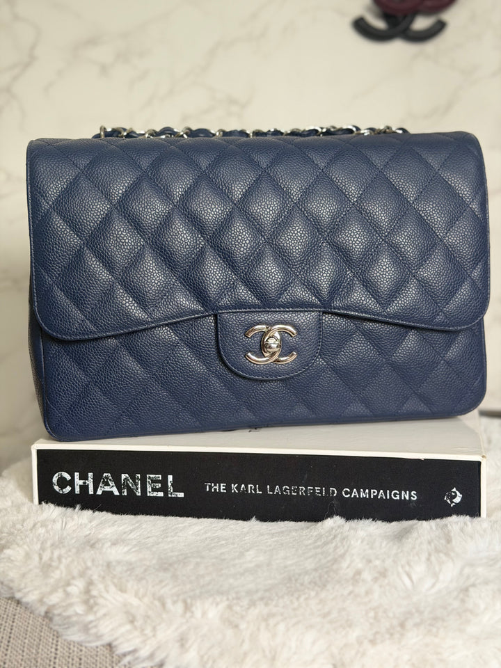 CHANEL series 13 Navy Caviar SHW Timeless Classic Jumbo Single Flap Bag 2010