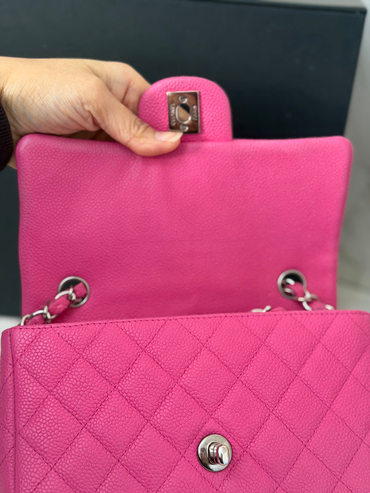 CHANEL series 17 2012/2013 Suede Hot Pink Caviar SHW Mini Rectangular Flap Bag