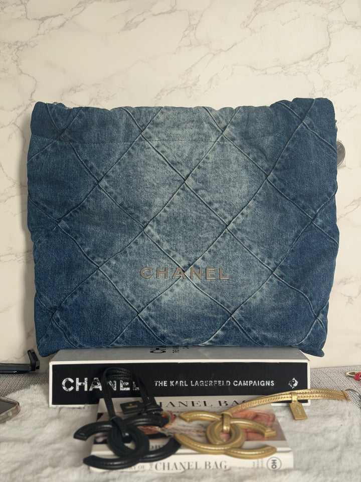 CHANEL Denim 22 Hobo Bag size Medium SHW with detachable pouch 2022