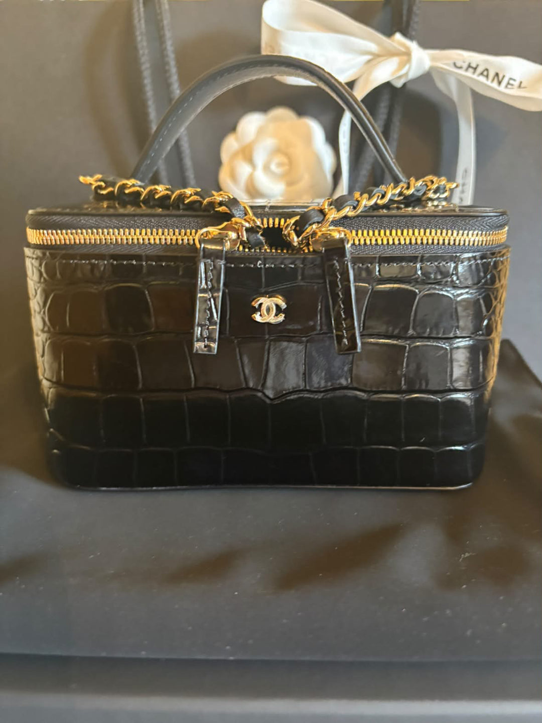 CHANEL 26A Croc Embossed Calf Skin Vanity with top handle Shiny GHW 2026