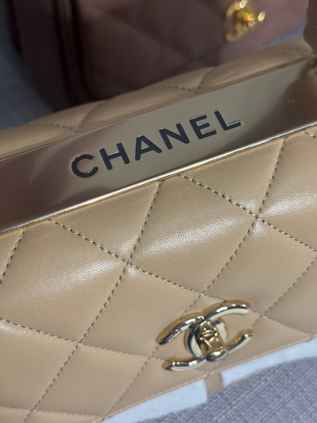 Chanel series 26 2018 Beige Lambskin Trendy CC Flap Bag with Top Handle Size Small with Champagne GHW and detachable Shoulder strap