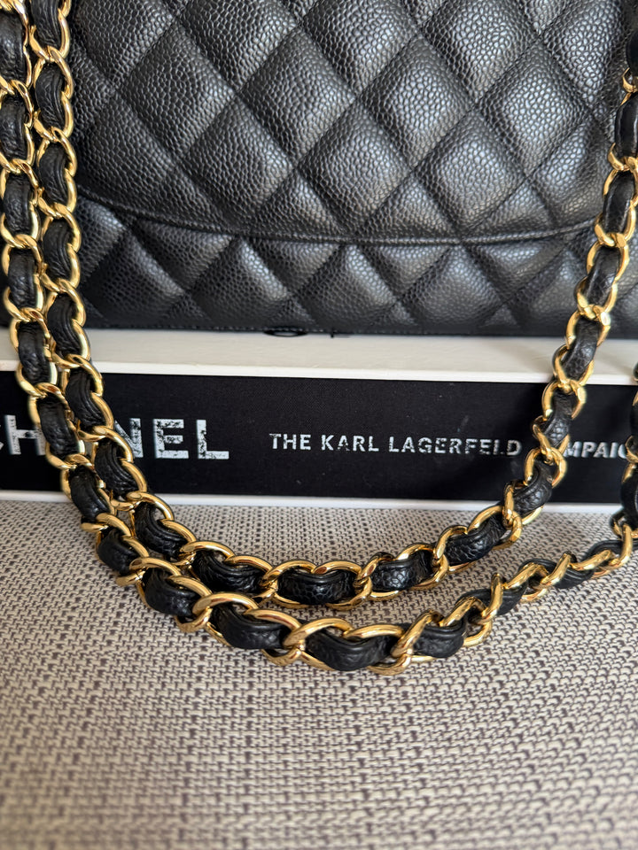 CHANEL series 15 Black Caviar GHW Jumbo Timeless Classic Double Flap Bag 2011