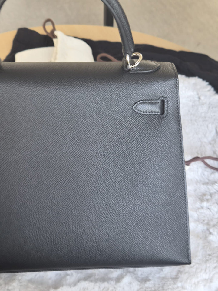 WA/Email to Purchase only- HERMÈS Kelly 25 Sellier Epsom Black 89/Noir 89 PHW Palladium Hardware 2024 W- unused