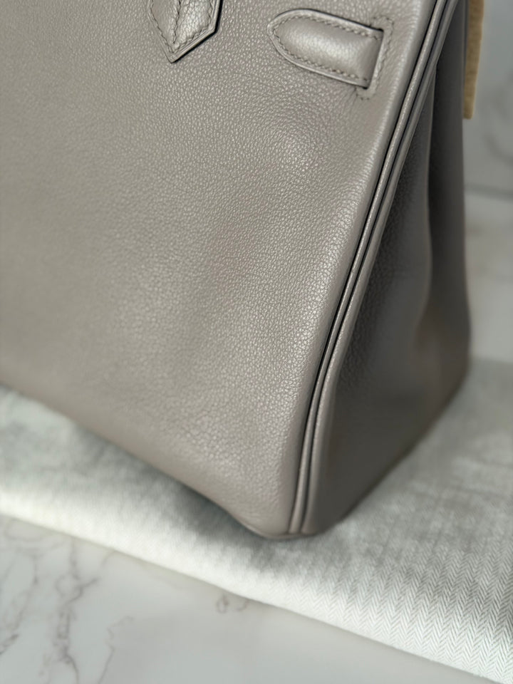 HERMES Gris Asphalt Leather Birkin 30 Bag Palladium Hardware Stamp D 2019