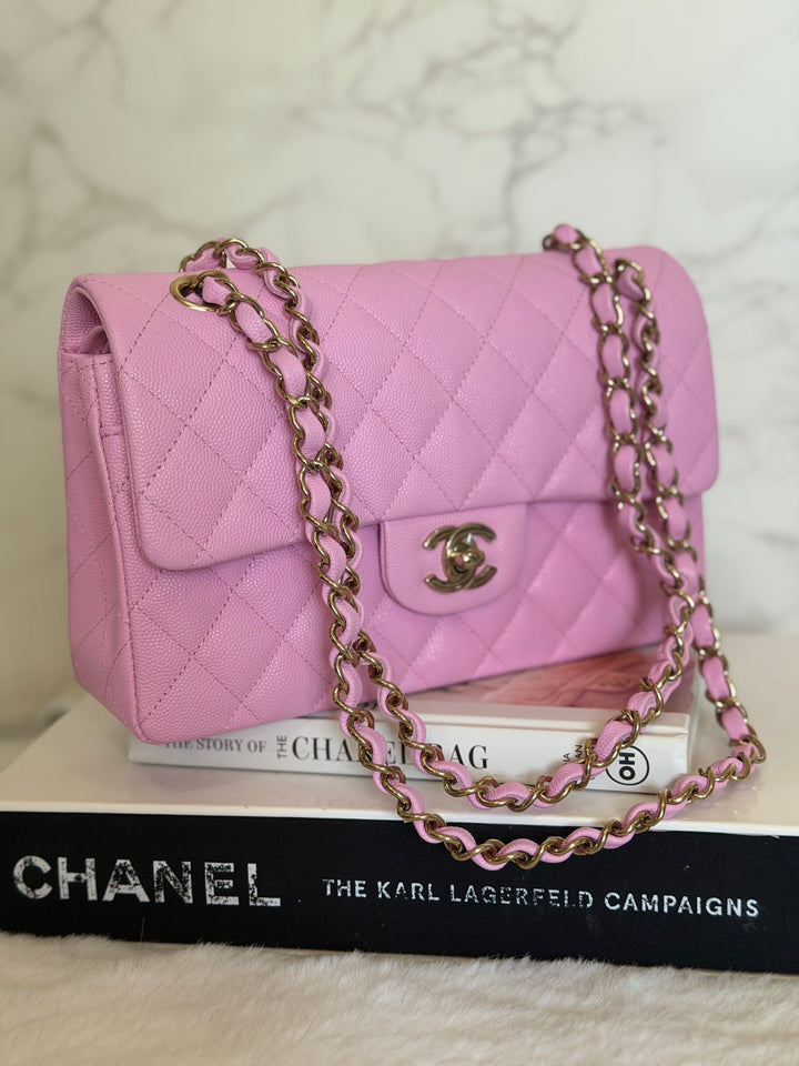 CHANEL 23P Mauve Pink Caviar Small Timeless Classic Double Flap Bag 2023