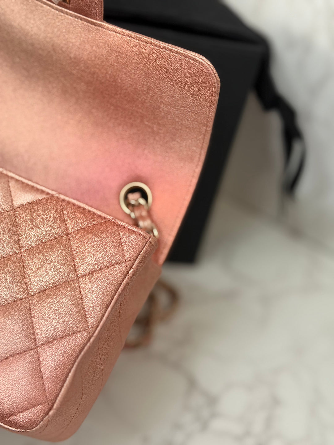 CHANEL 21S Ombré Rose Gold Metallic Copper Lambskin LGHW Mini Rectangular Flap Bag 2021