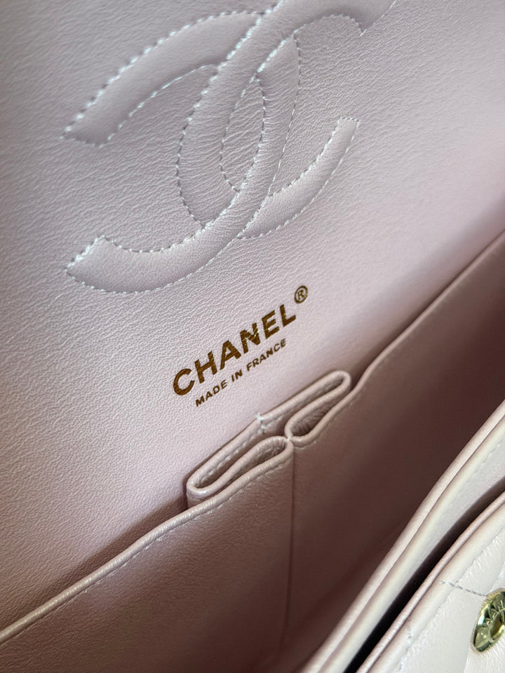 CHANEL 21S iridescent Pink Calf Skin LGHW Medium ML Timeless Classic Double Flap Bag series 31 2021