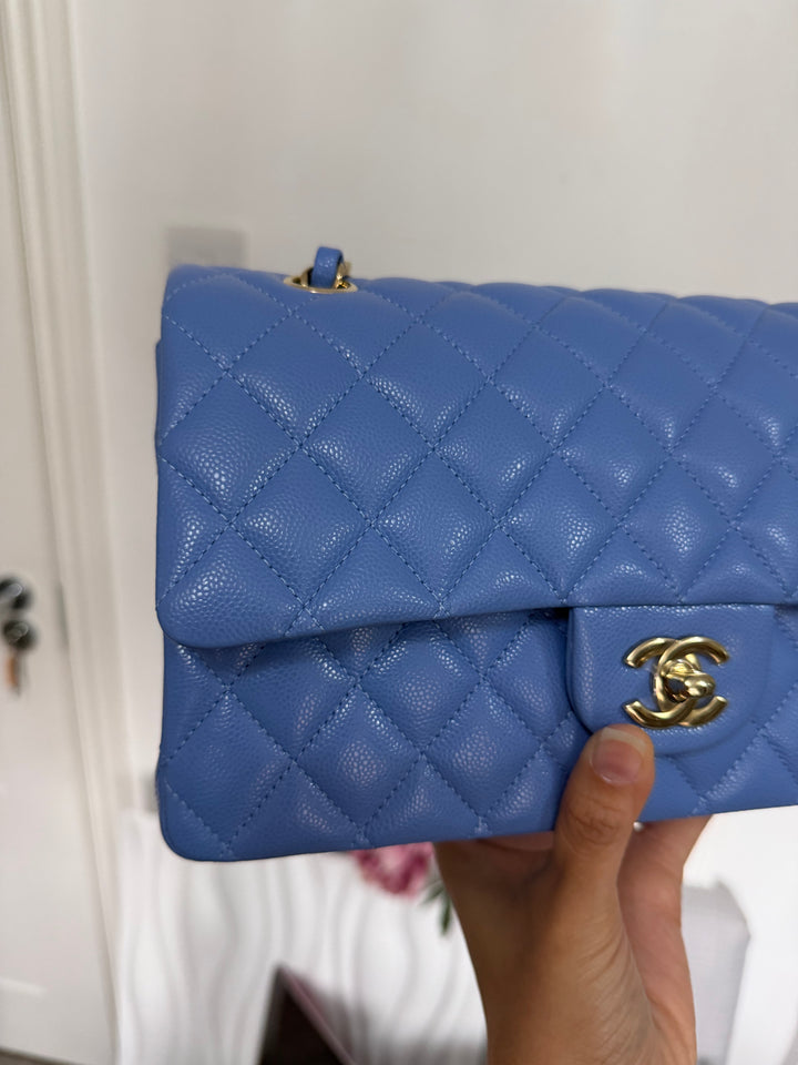 CHANEL 25C 2025 Periwinkle Blue Caviar LGHW Medium ML Timeless Classic Double Flap Bag