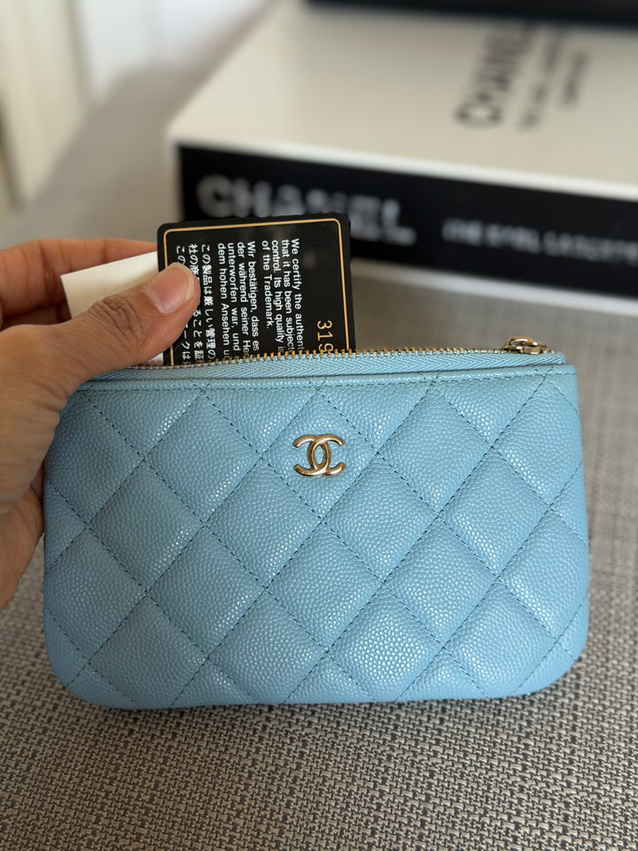 CHANEL series 31 Light Blue Caviar LGHW Mini O Case Pouch 15 cms