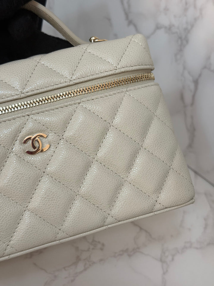 CHANEL 25B 2025 Light Grey Caviar LGHW Long Vanity Bag with Detachable Chain