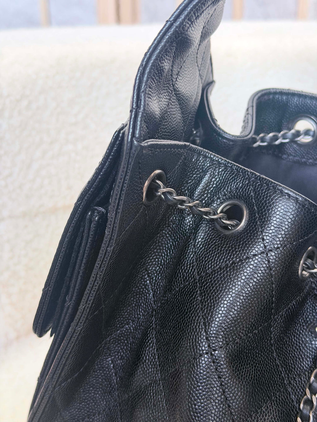 CHANEL Black Caviar Ruthenium Hardware 25 Hobo Bag size SMALL