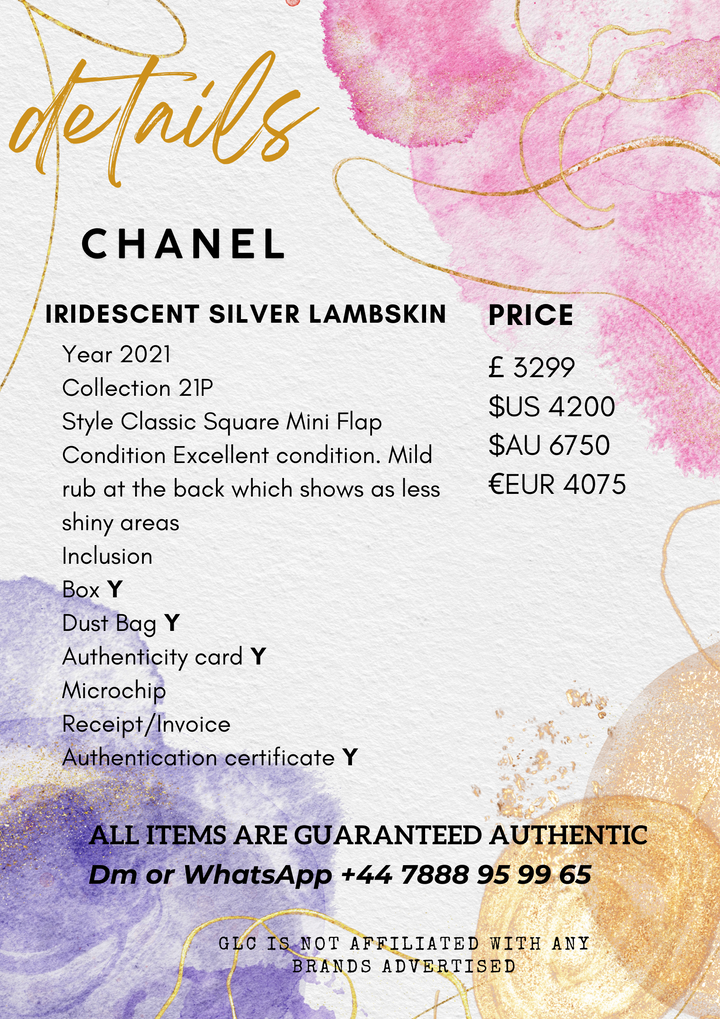 Chanel Series 31 21P 2021 Pre Spring/Summer Collection Iridescent Silver lambskin SHW Square Mini Flap Bag