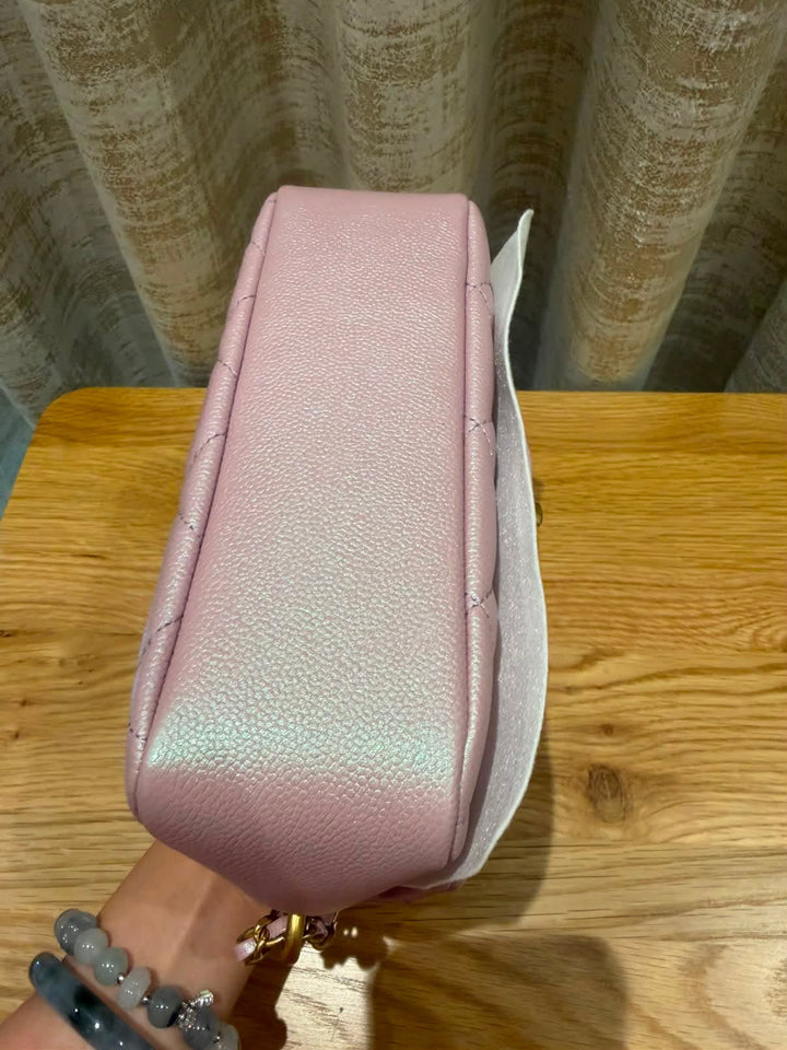 CHANEL 21K iridescent pink caviar aged GHW Adjustable chain My Perfect Mini Flap Bag 2021