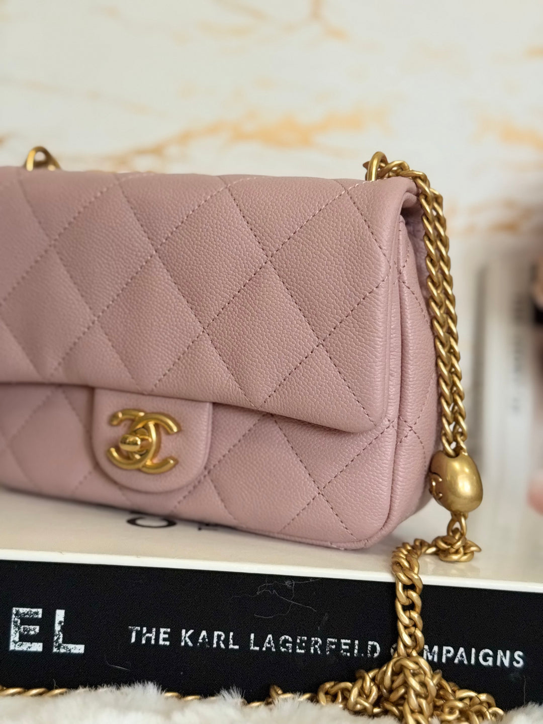 CHANEL 24P Muted Mauve Pink Caviar Heart Adjustable Chain Flap Bag with aged GHW 2024