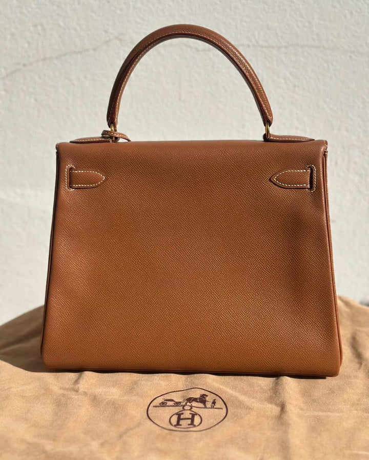 Hermes Gold Retourne Courcheval Leather GHW Vintage Stamp A in Sq (1997) Kelly 28