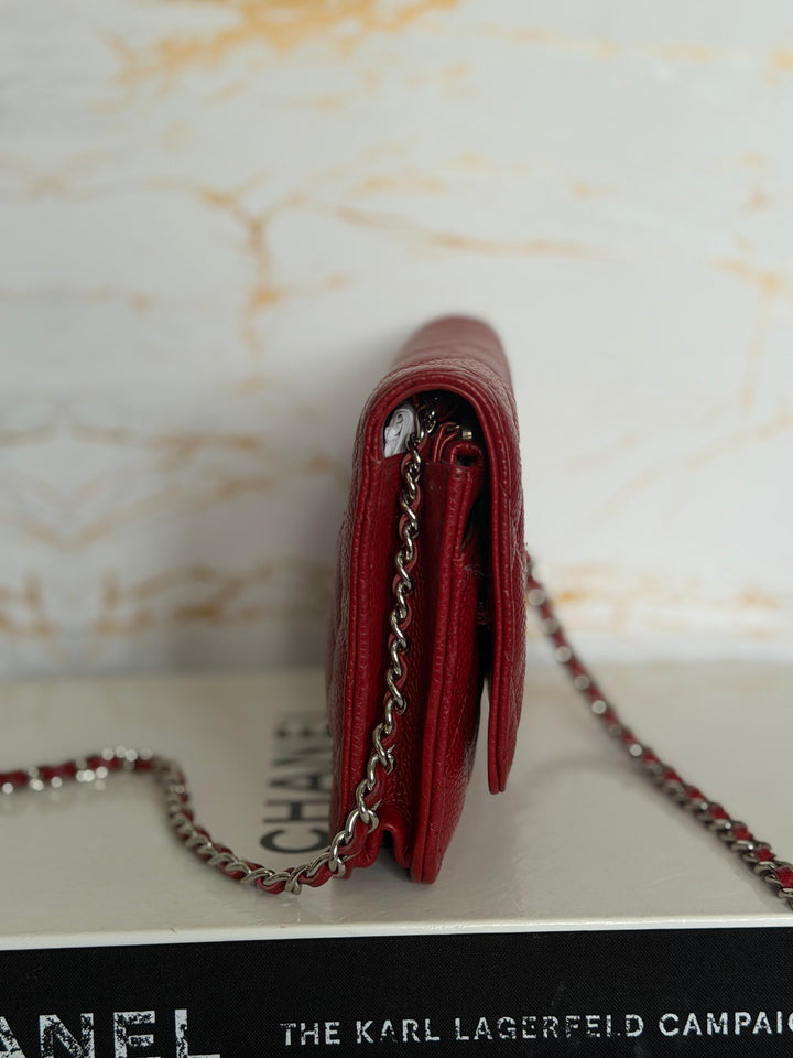 CHANEL series 19 Red Caviar Classic Wallet on chain (WOC) SHW 2014/2015