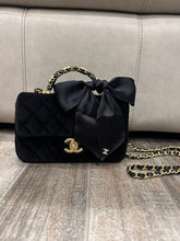 Load image into Gallery viewer, CHANEL 25K Collection 2025 Black Velvet Bow LGHW Mini Rectangular Flap Bag with Metal Top Handle
