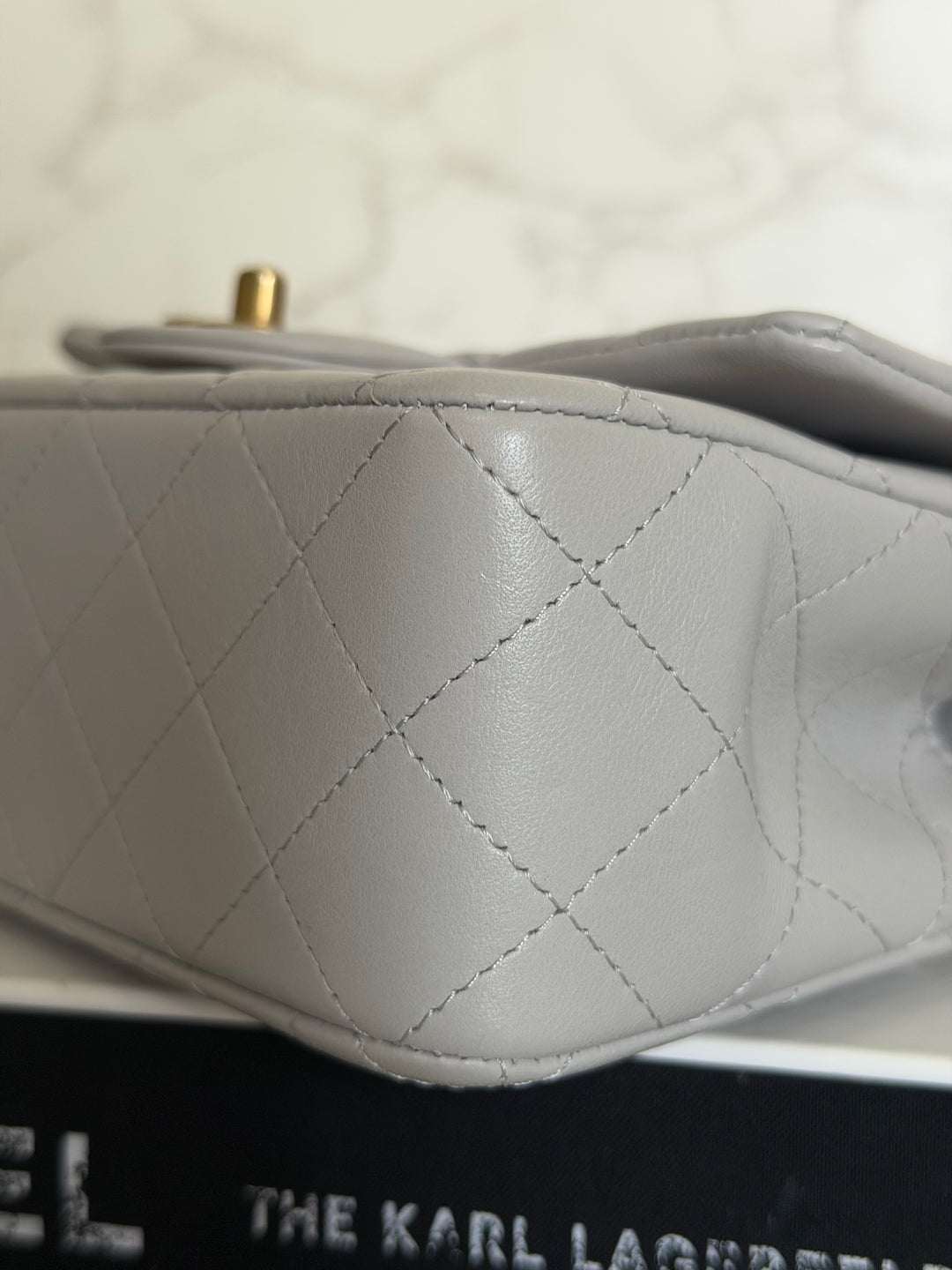 CHANEL 21A Grey Lambskin Aged GHW Top Handle Mini Rectangular Flap Bag 2021