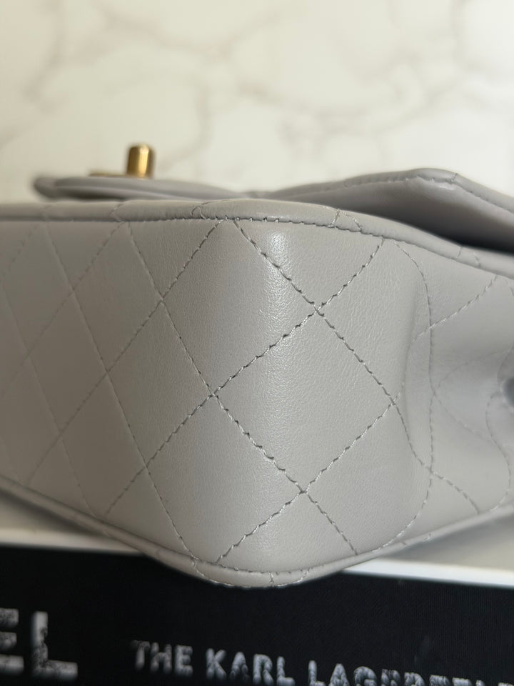 CHANEL 21A Grey Lambskin Aged GHW Top Handle Mini Rectangular Flap Bag 2021
