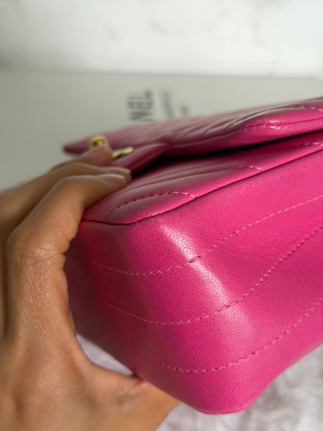 CHANEL series 21 Pink Lambskin Chevron Mini Rectangular Flap Bag with GHW 2015