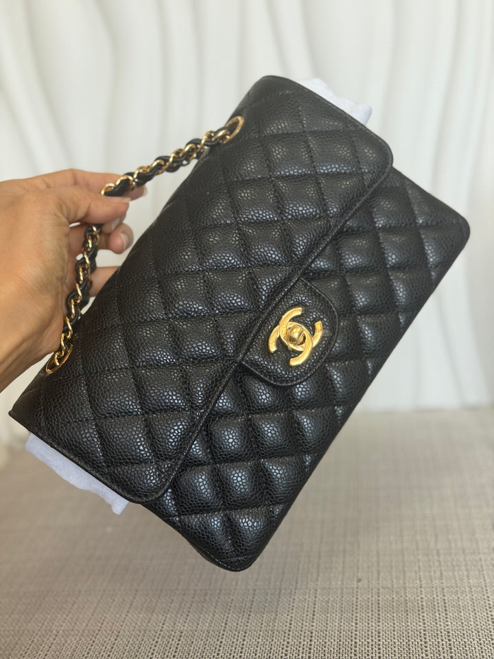 CHANEL Black Caviar GHW SMALL Timeless Classic Double Flap Bag 2022