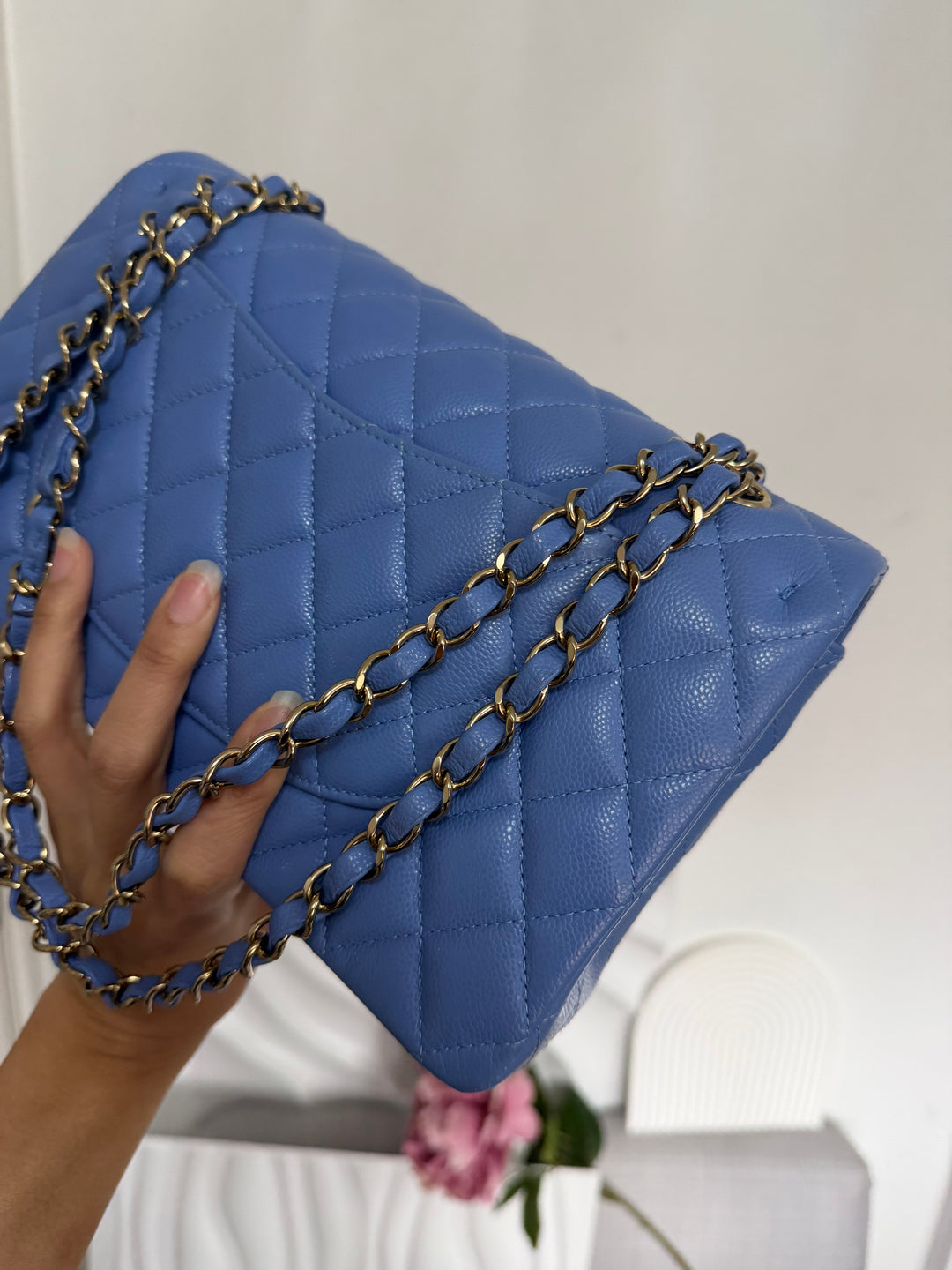 CHANEL 25C 2025 Periwinkle Blue Caviar LGHW Medium ML Timeless Classic Double Flap Bag