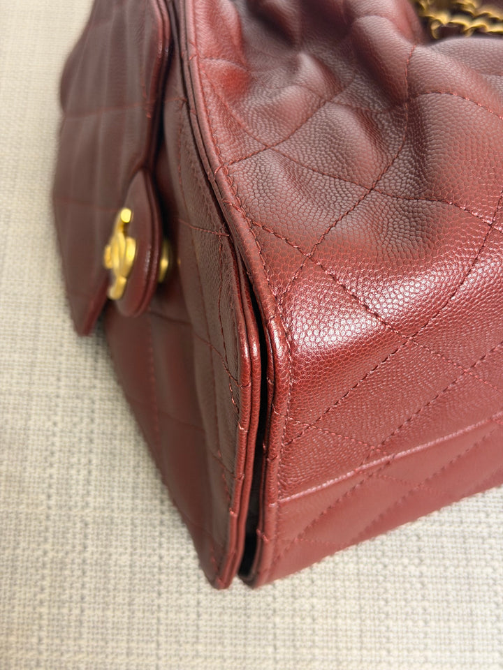 CHANEL 25A Burgundy Caviar Aged GHW 25 Hobo Bag Size SMALL