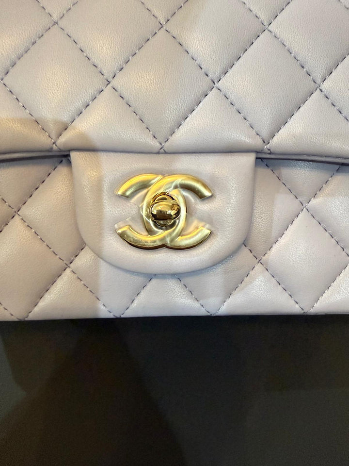 CHANEL 21K collection 2021 Light Purple Lambskin LGHW Mini rectangular flap bag with Leather Top Handle