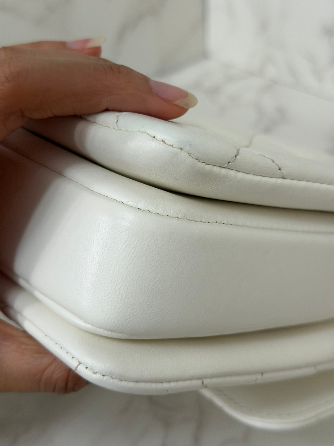 CHANEL 23S collection 2023 White Lambskin LGHW Trendy CC Flap Bag size Small with raised CHANEL Engraved Plate Top Handle