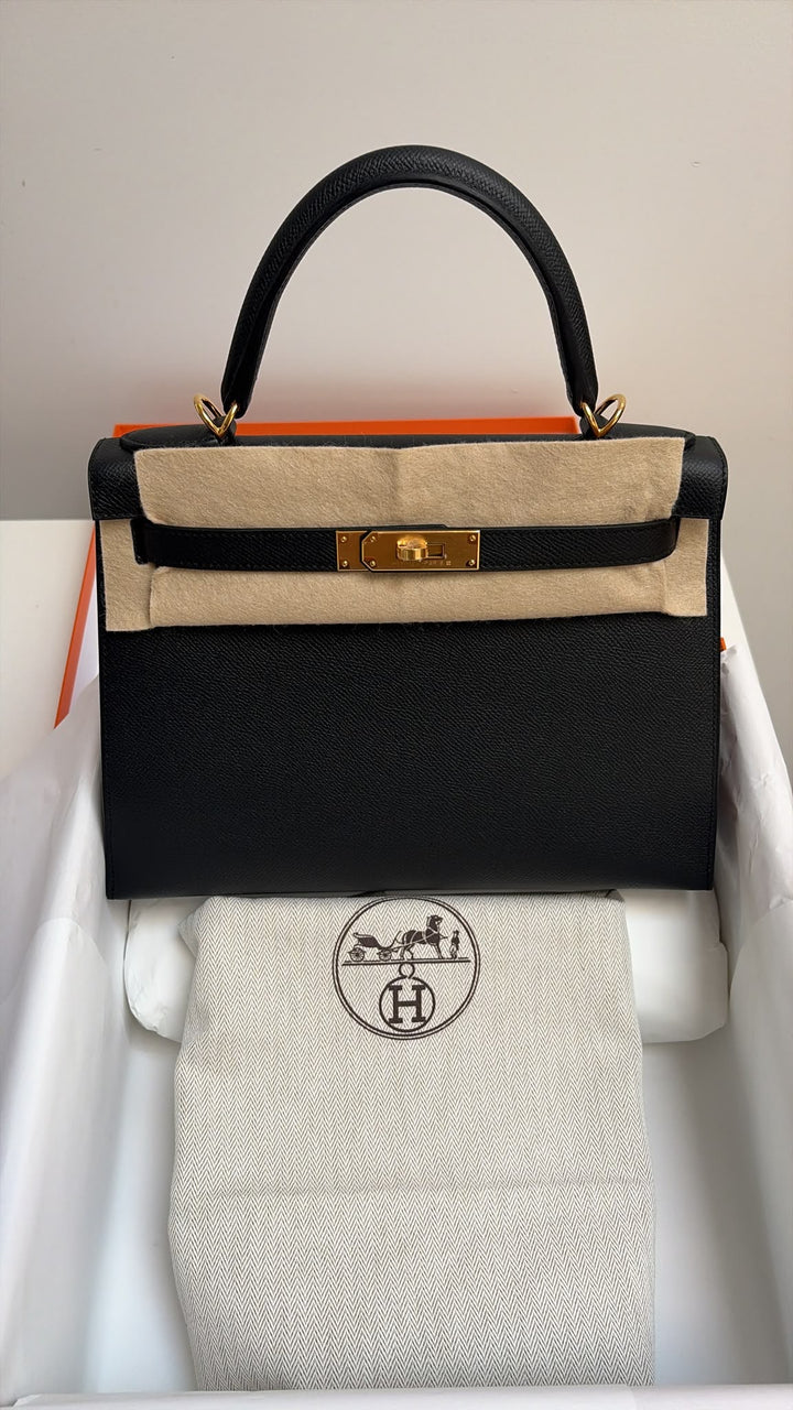 WA/Email to Purchase only- HERMÈS Kelly 28 Black 89/Noir 89 Epsom Sellier GHW Stamp G 2026