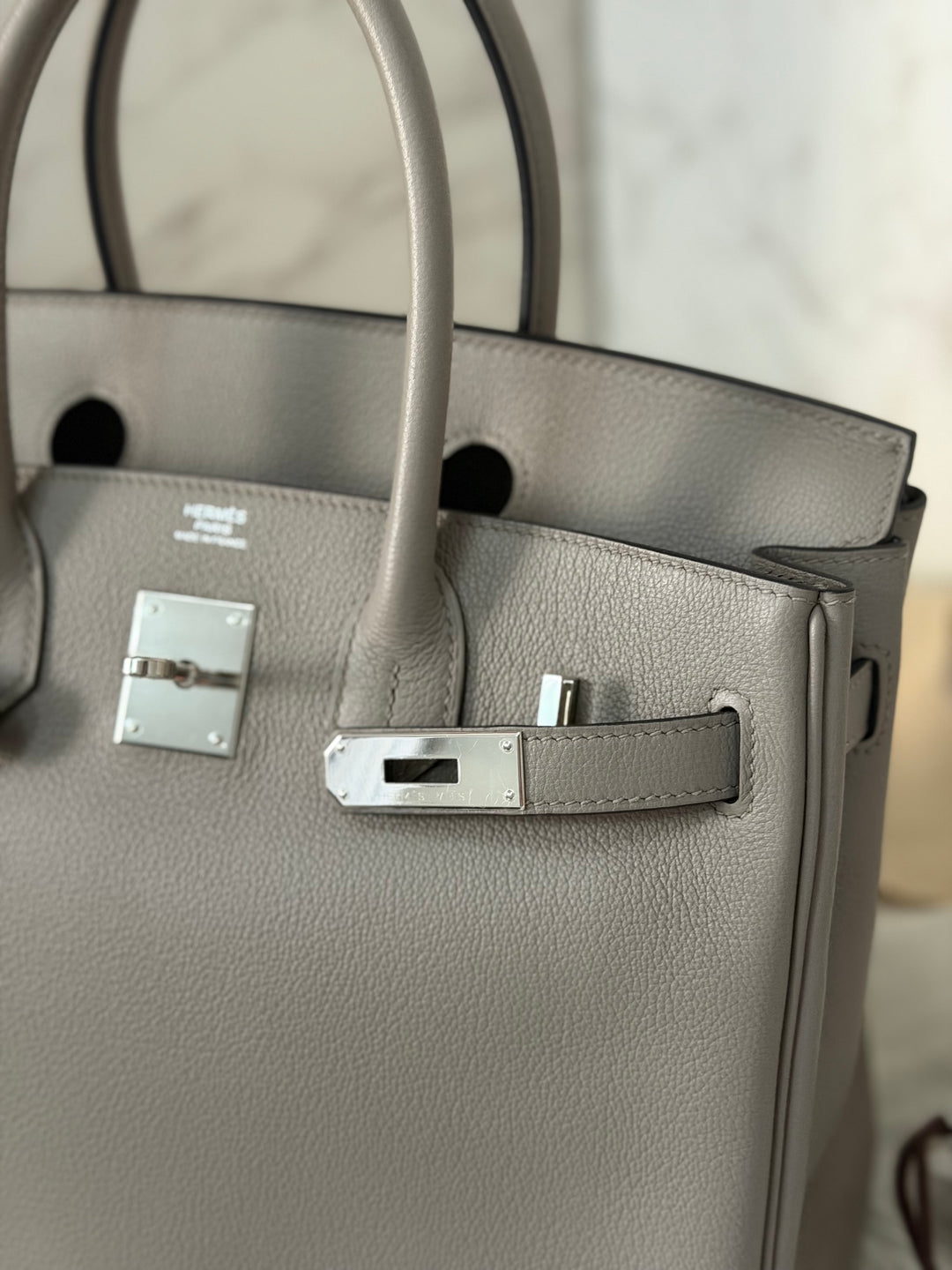 HERMES Gris Asphalt Leather Birkin 30 Bag Palladium Hardware Stamp D 2019