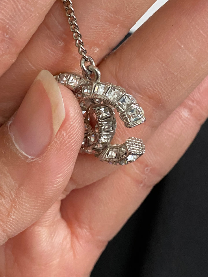 Chanel Crystal Earrings Silver Hardware