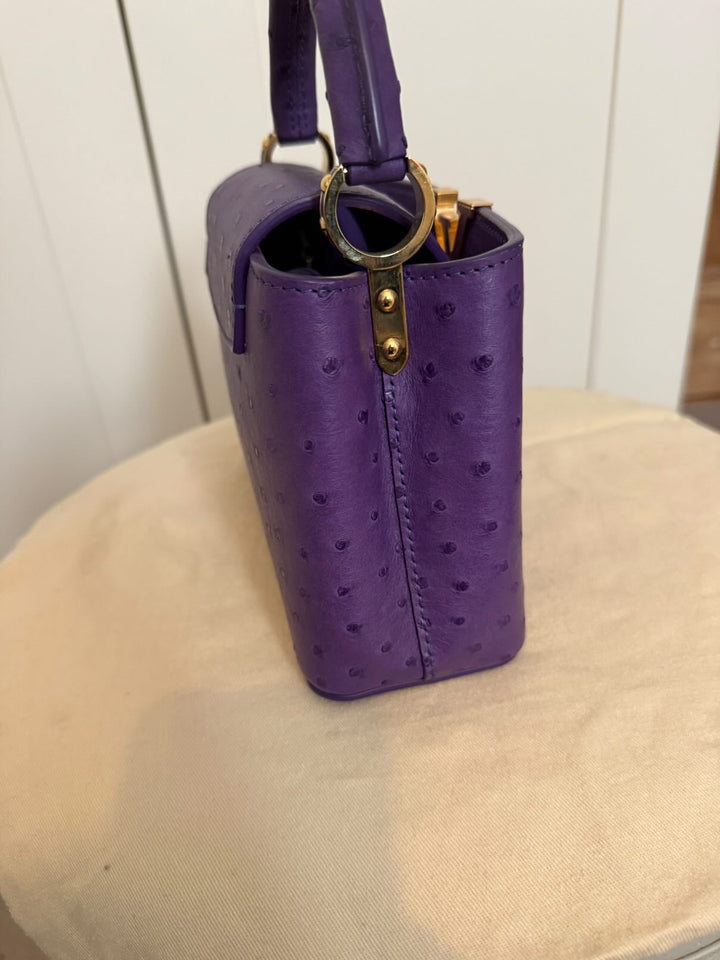 LOUIS VUITTON LV Mini Capucines LGHW Amethyst Ostrich Leather with detachable strap