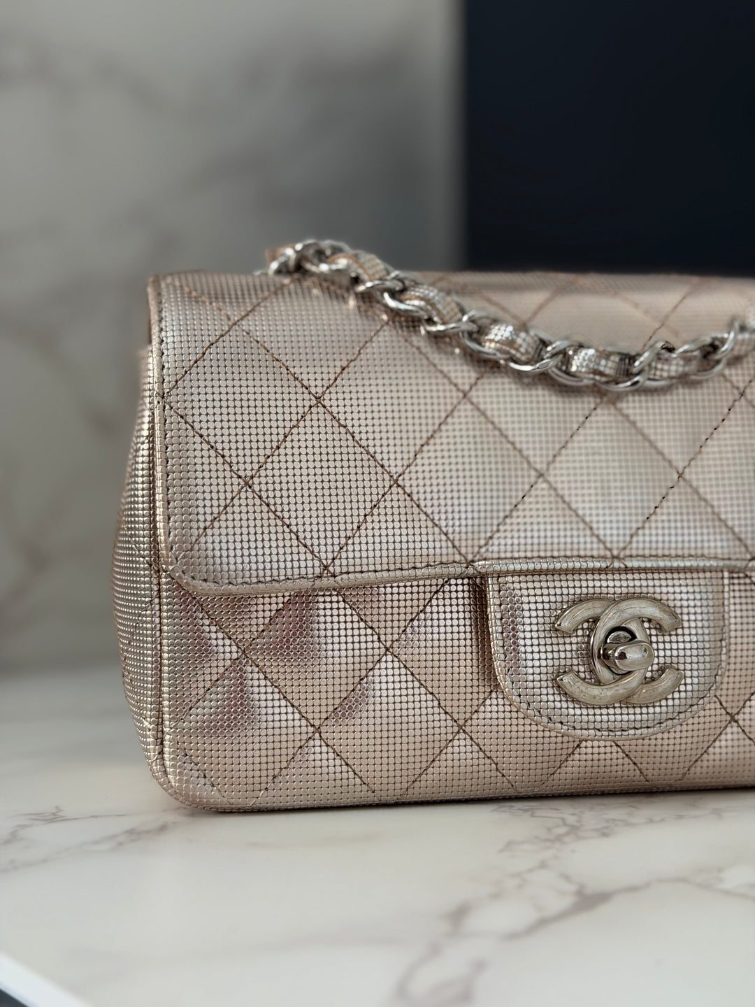 CHANEL series 21 16C 2016 Pixel Pinky Gold Calf Skin SHW Mini Rectangular Flap Bag