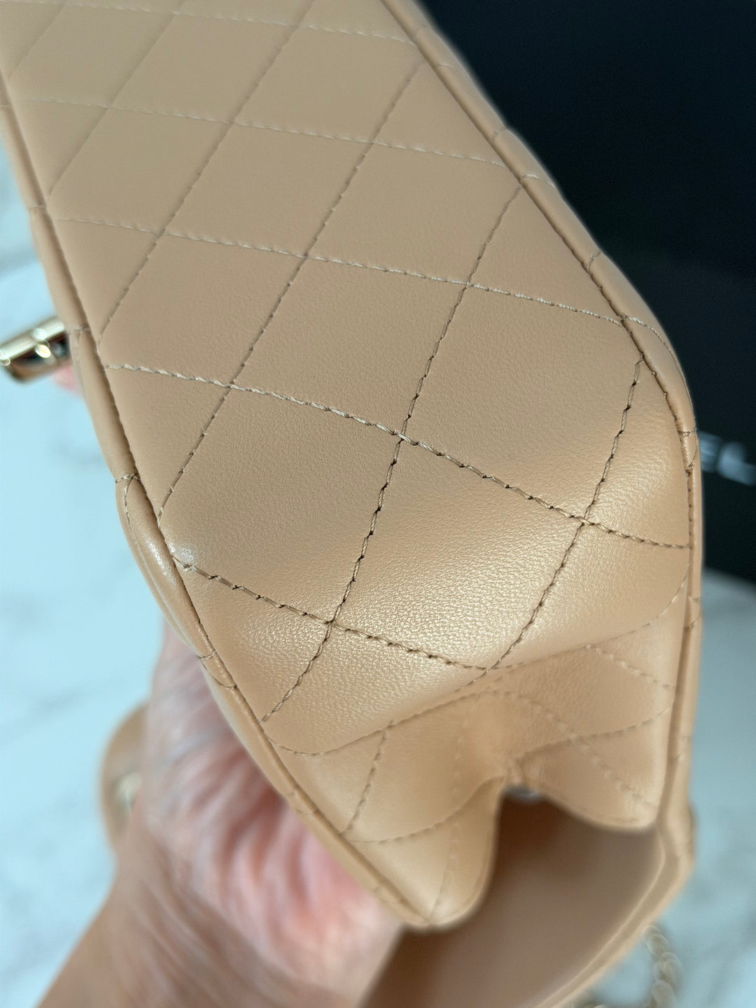 CHANEL 23K 2023 Dark Beige NR649 Lambskin LGHW Mini Rectangular Flap Bag with Top Handle