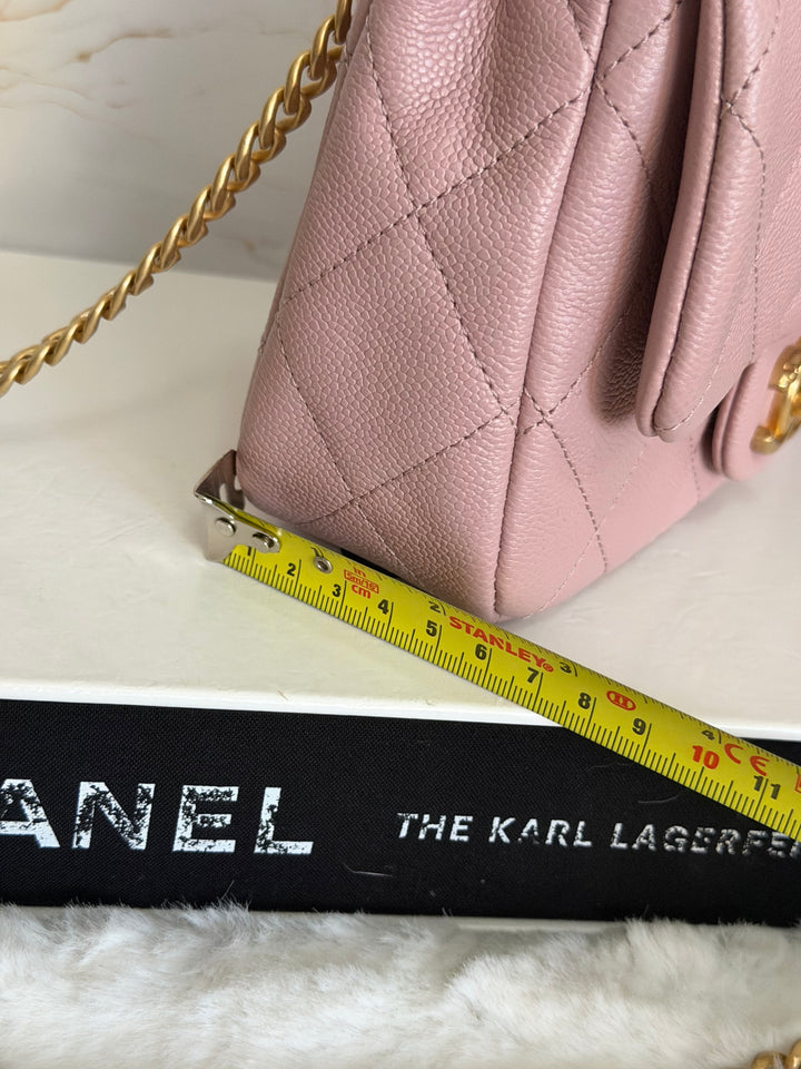 CHANEL 24P Muted Mauve Pink Caviar Heart Adjustable Chain Flap Bag with aged GHW 2024