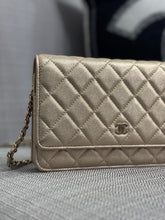 Load image into Gallery viewer, Chanel 21P 2021 Pre Spring/Summer Collection series 31 Iridescent Gold Lambskin Champagne GHW Classic Wallet on Chain (WOC)
