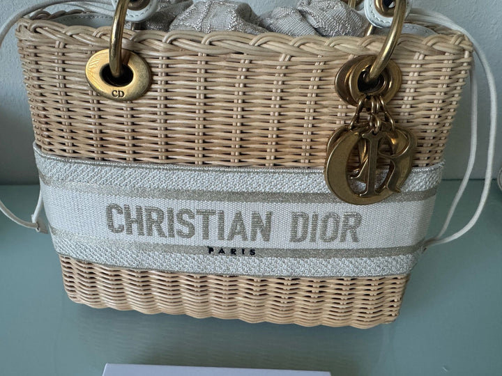 Dior Lady Dior Natural Rattan Beige Wicker Bag size Small