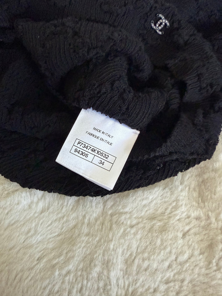 CHANEL 22B Pearl Round the Neck Black Lace Top 2022 size EU 34