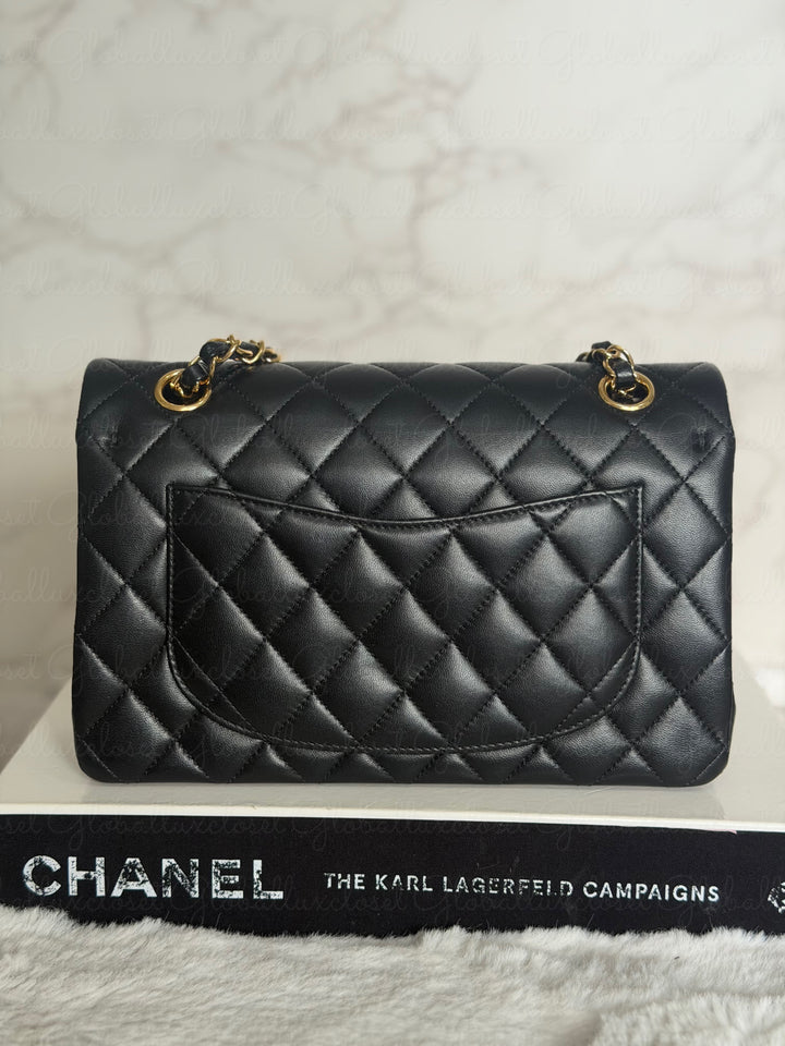 CHANEL Black Lambskin GHW SMALL Timeless Classic Double Flap Bag 2022 Microchipped
