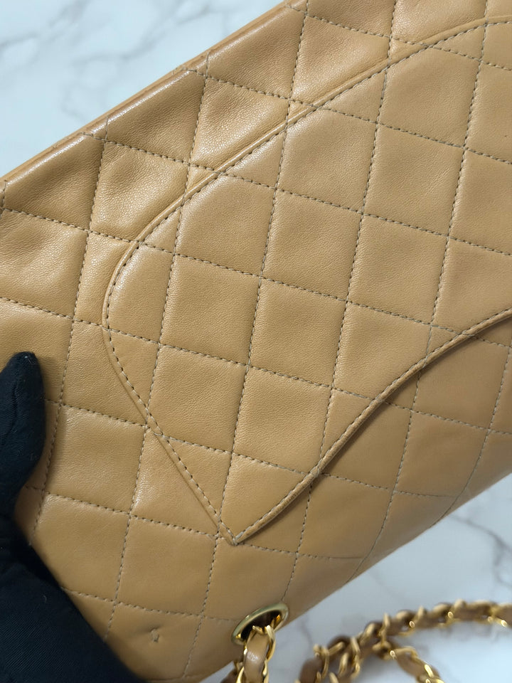 CHANEL series 4 Vintage 24K GHW Dark Beige Lambskin Timeless Classic Medium Double Flap Bag