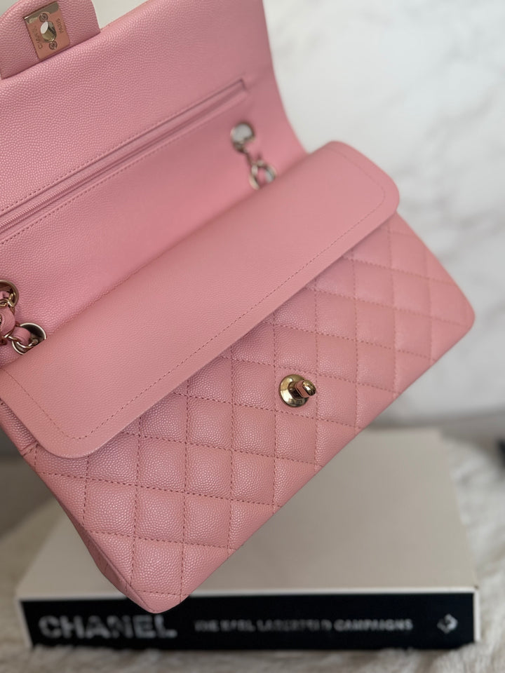 CHANEL 22C Sakura pink Caviar LGHW Medium ML Timeless Classic double flap bag 2022