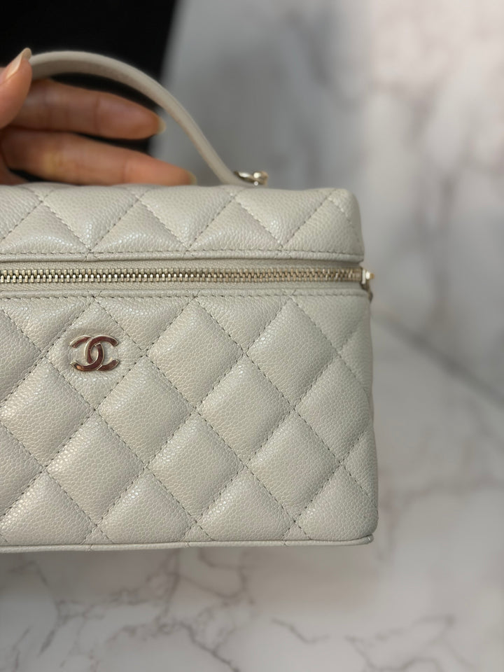 CHANEL 25B 2025 Light Grey Caviar LGHW Long Vanity Bag with Detachable Chain