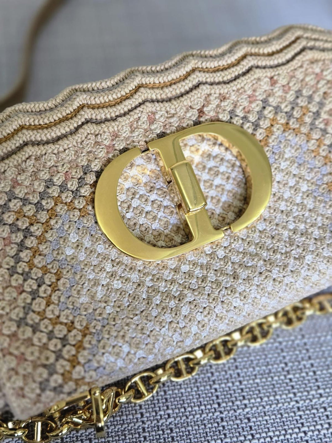 DIOR Cannage Woven Raffia and Suede in Beige GHW size SMALL