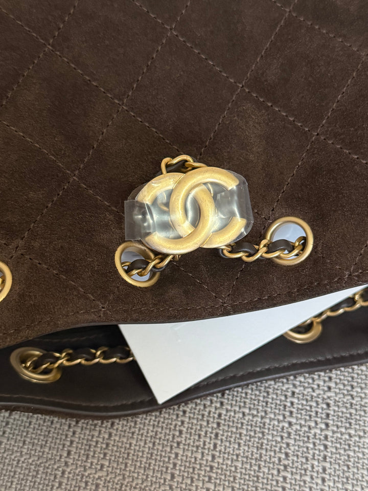 CHANEL 26C collection 2025/2026 Brown Suede Leather Mini 25 Hobo Bag with aged GHW