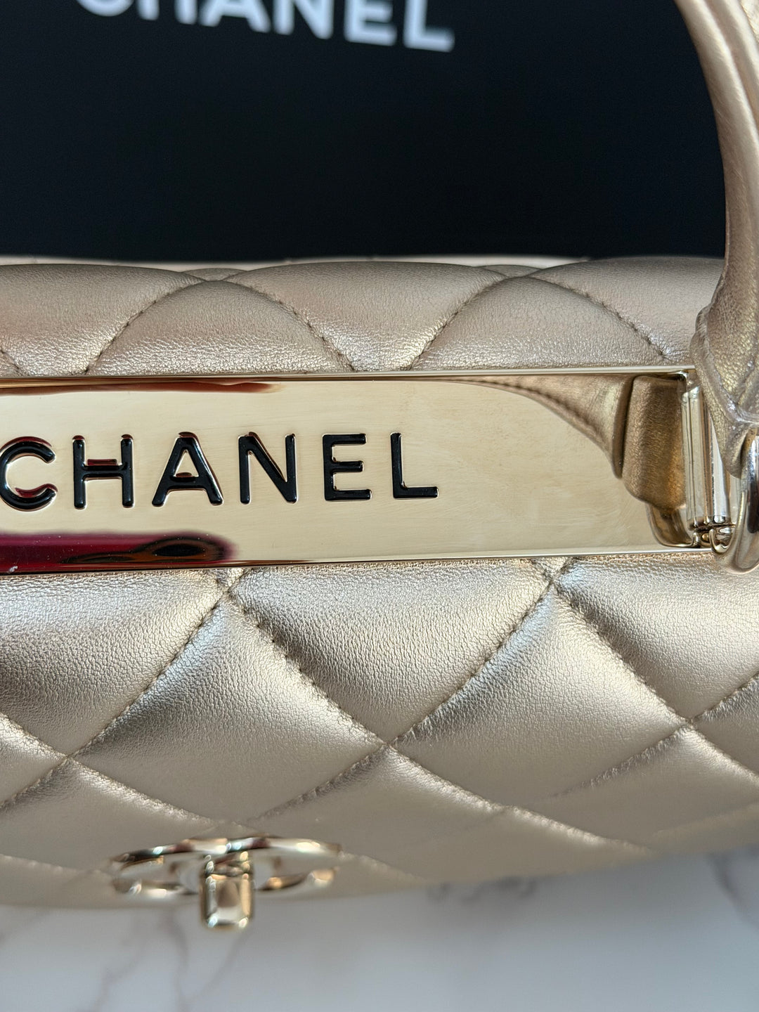 CHANEL series 30 Metallic Gold Lambskin LGHW Trendy CC top Handle Bag with non detachable Strap size SMALL 2020