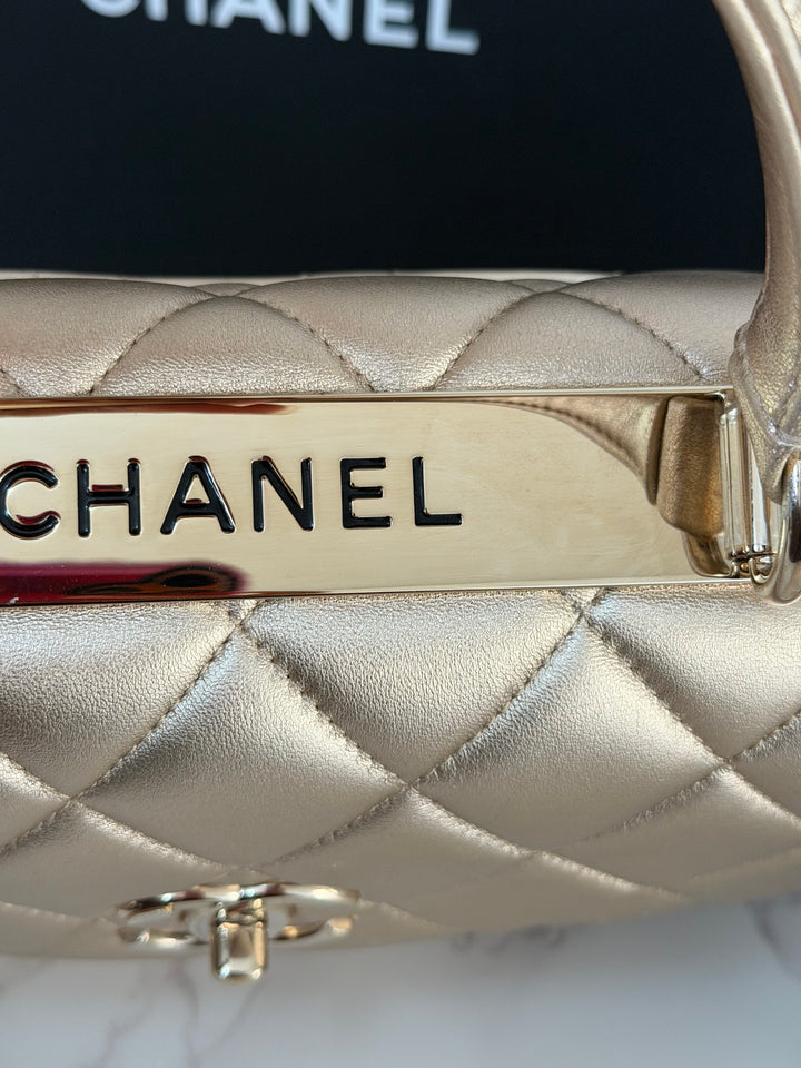 CHANEL series 30 Metallic Gold Lambskin LGHW Trendy CC top Handle Bag with non detachable Strap size SMALL 2020